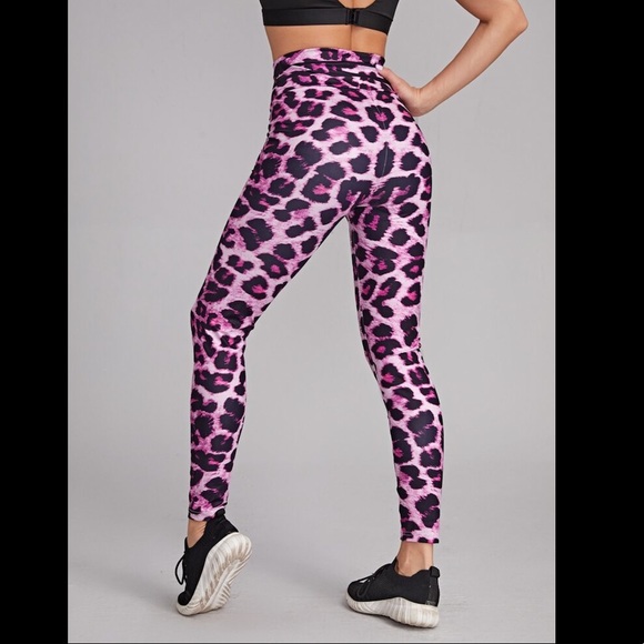 Pink Leopard High Waisted Control Top Leggings S - Picture 7 of 14
